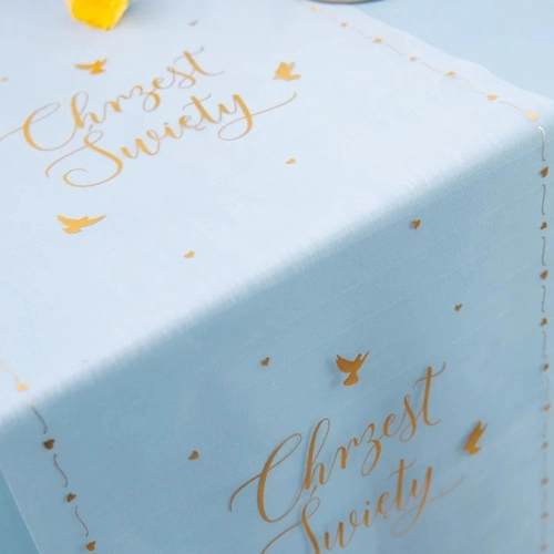 Dekoracja na stół organza bieżnik chrzest święty